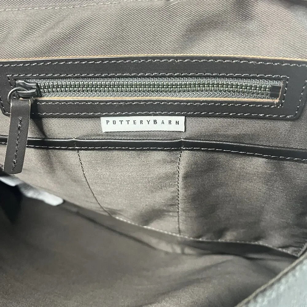 Pottery Barn Messenger Laptop Bag Bradley Leather & Canvas Taupe & Olive Bag